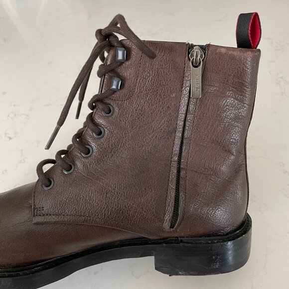 Hugo by Hugo Boss Designer Leather Lace Up Side Zip Boots Brown Blk Sz 8 - Picture 6 of 15